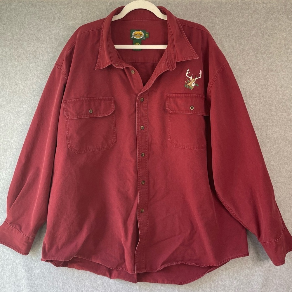 Cabelas Maroon Button Down Deer Shirt Size 3X